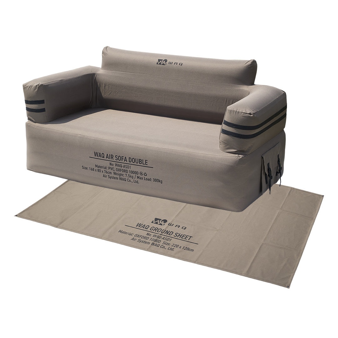 【お得なセット商品】WAQ AIR SOFA+専用グランドシートセット ダブル|エアソファ 2人掛け 電動ポンプ付 【1年保証/送料無料】