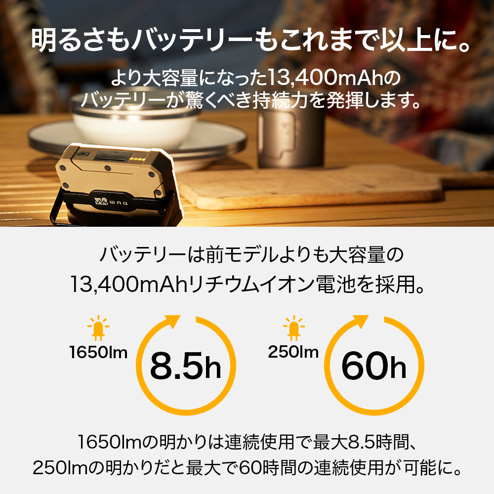 【ご予約受付中!BLACK カラー10月上旬発送予定!】WAQ LED LANTERN2 【明るさ1650lm・13400mAh】【1年保証】