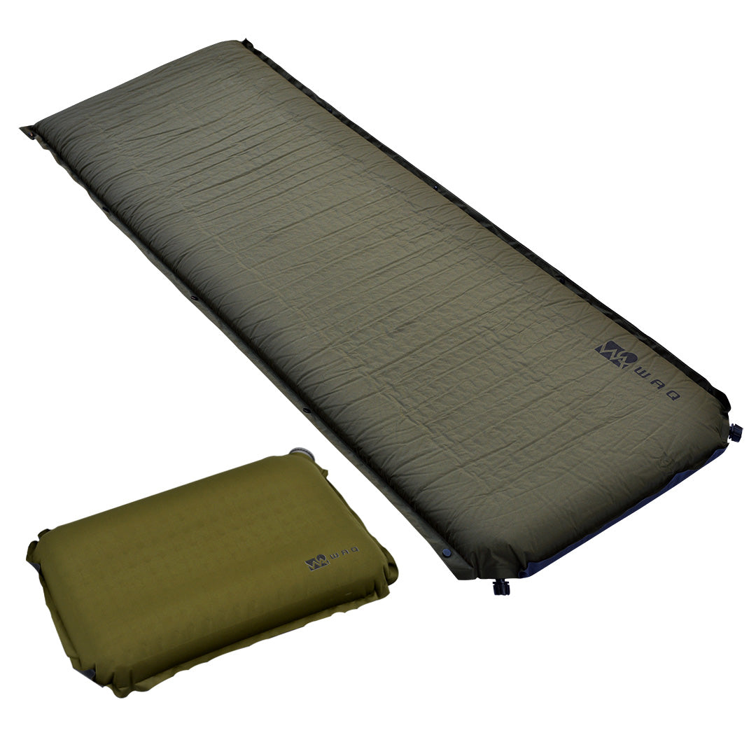 インフレータブル式マット 8cm & リラクシングピローセット WAQ 車中泊 キャンプ用インフレーターマット【1年保証】