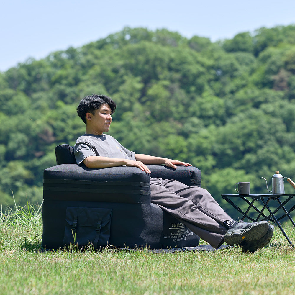 【お得なセット商品】WAQ AIR SOFA+専用グランドシートセット シングル ダブル｜エアソファ 1人 2人掛け 電動ポンプ付 【1年保証/送料無料】
