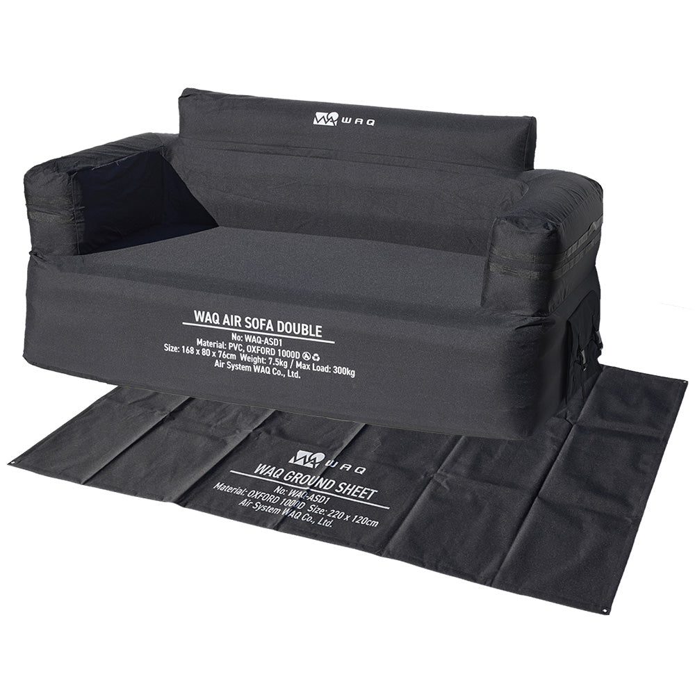 【お得なセット商品】WAQ AIR SOFA+専用グランドシートセット ダブル｜エアソファ 2人掛け 電動ポンプ付 【1年保証/送料無料】