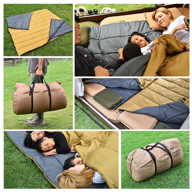 WAQ DD SLEEPINGBAG ファミリー用 両開きタイプ寝袋 3シーズン使用可能 快適使用温度0℃【送料無料 / 一年保証】