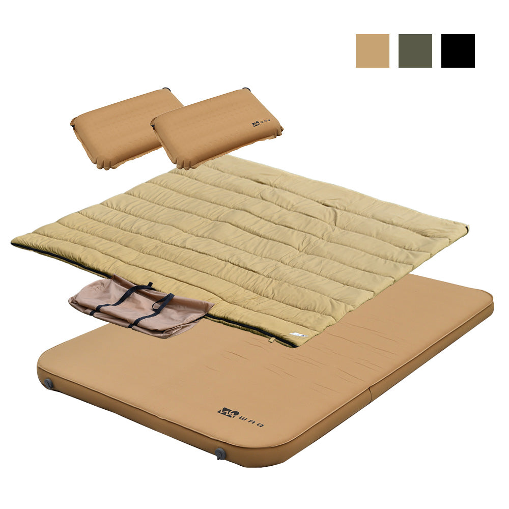 【特別セット】人気寝具セット (Relaxing Camp Mat 10cmダブルサイズ/DDファミリー/ピロー2個セット)【1年保証/送料無料】
