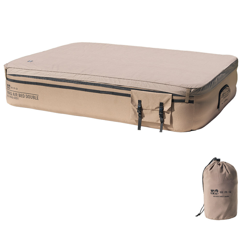 【ご予約受付中！お得なセット】WAQ AIR BED+専用シーツセット シングル/ダブル アウトドア・キャンプ・来客用にも最適 【送料無料/1年保証】