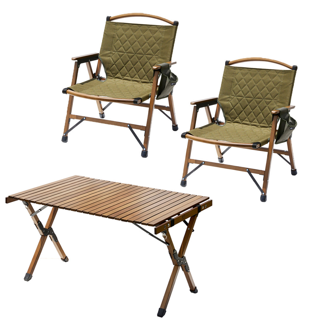 WAQ Folding Wood Chair ＆ Tableセット[チェア2個] ウッドチェア&テーブルセット【一年保証/送料無料】